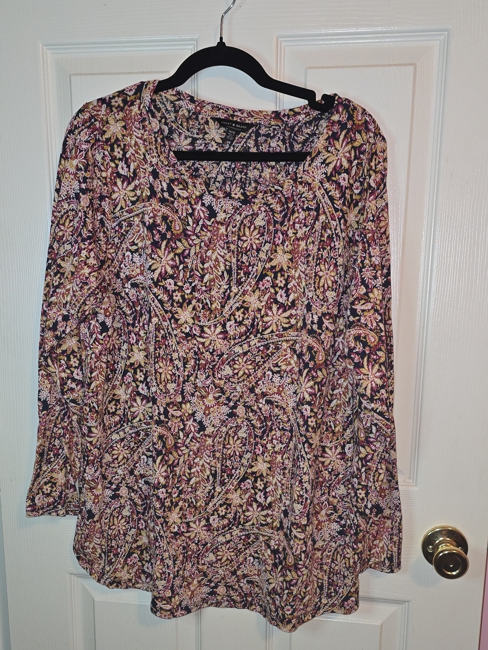 Lucky Brand Paisley Floral Long-Sleeve Tunic in Pink and Black